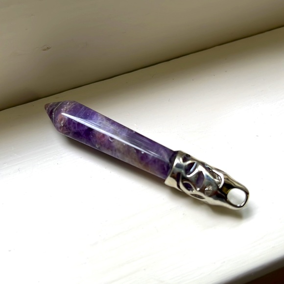 Genuine Amethyst 6- Sided Pendant Point in Silver - Picture 6 of 11